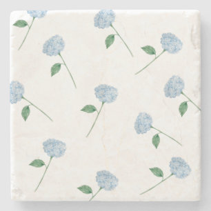 Blue Hydrangea Flower Painting Blue Stripe Stone Coaster