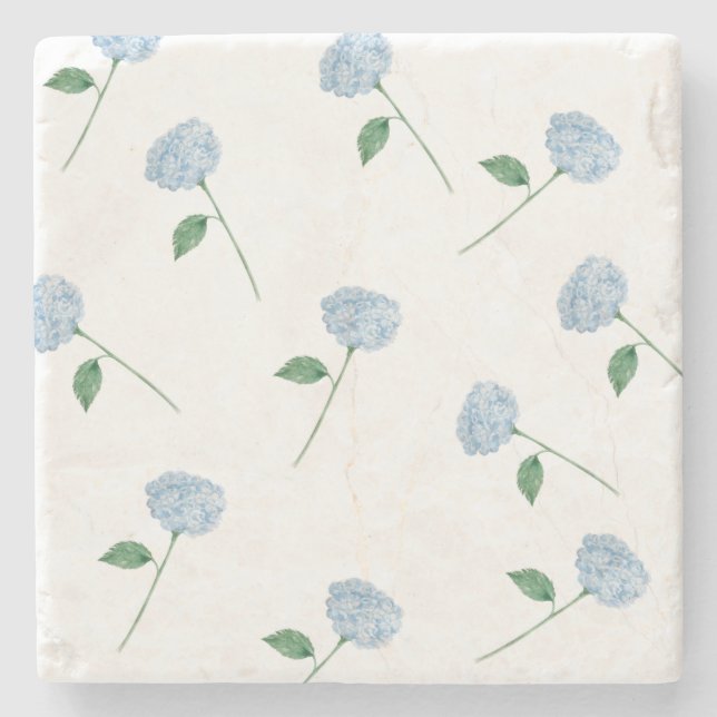 Blue Hydrangea Flower Painting Blue Stripe Stone Coaster (Front)