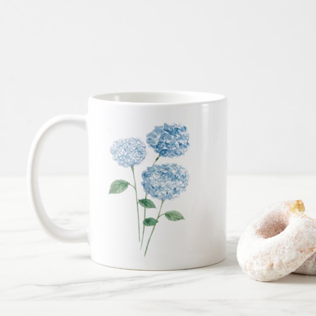 Blue Hydrangea Flower Painting  Coffee Mug (With Donut)