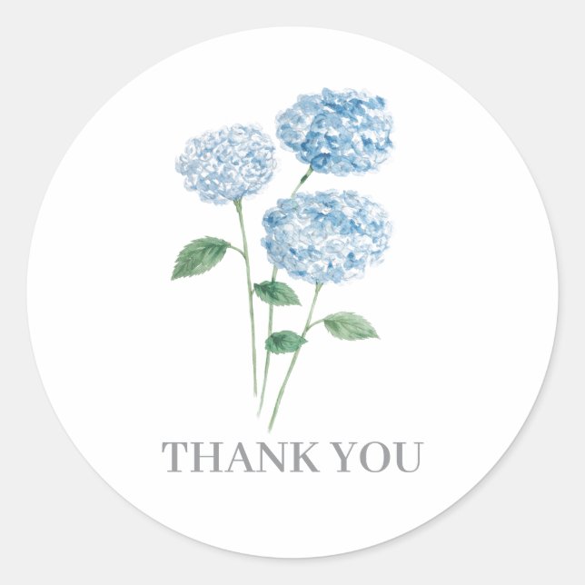 Blue Hydrangea Flower Painting Thank You Classic Round Sticker (Front)