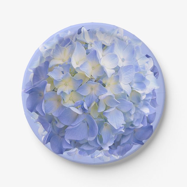 Blue Hydrangea Flower Paper Party Wedding Plates (Front)