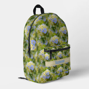 Blue Hydrangea Flower Pattern Personalised Printed Backpack