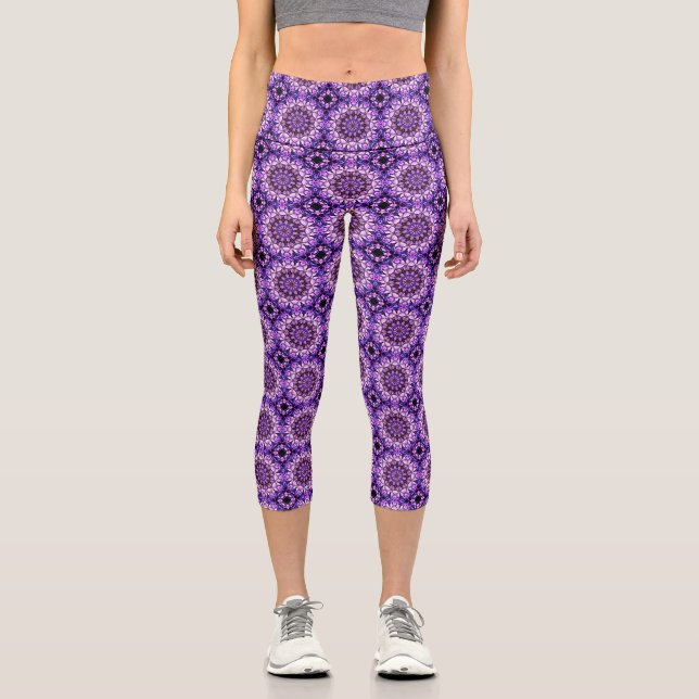 Blue Hydrangea Flower Petals Abstract Art Pattern Capri Leggings (Front)