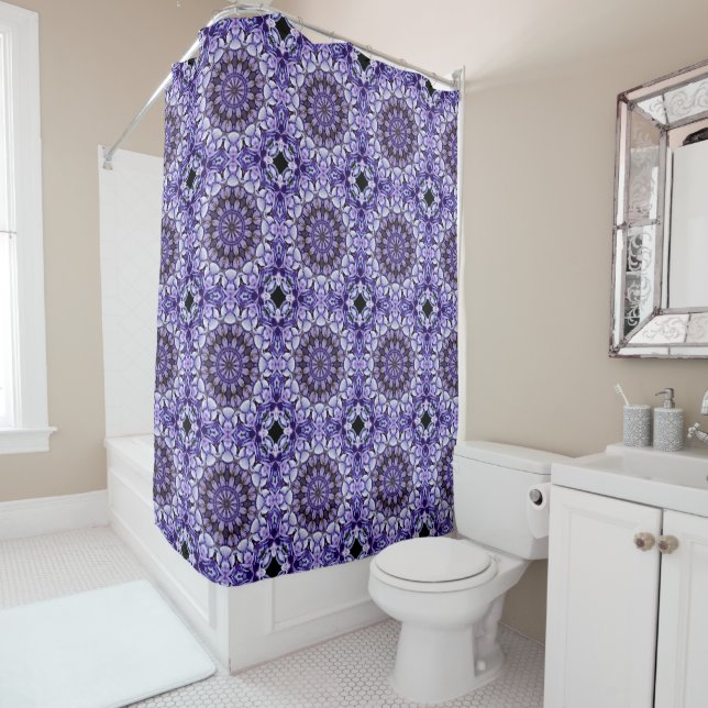 Blue Hydrangea Flower Petals Abstract Art Pattern  Shower Curtain (In Situ)