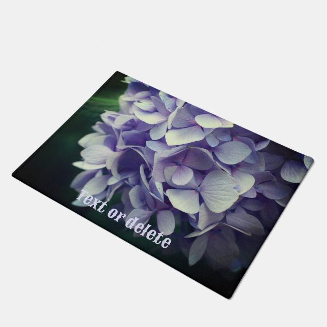 Blue Hydrangea Flower Petals Personalised Doormat (Angled)