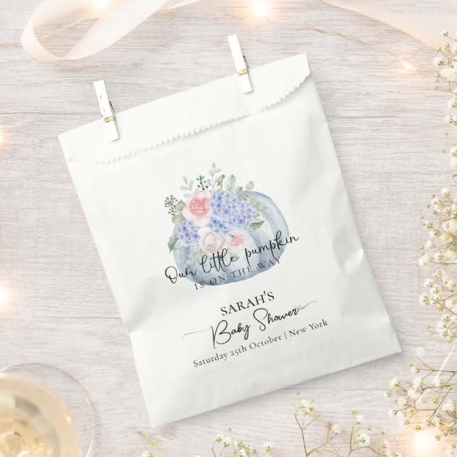 Blue Hydrangea Flower Pumpkin Fall Baby Shower Favour Bag (Clipped)