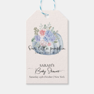 Blue Hydrangea Flower Pumpkin Fall Baby Shower Gift Tags
