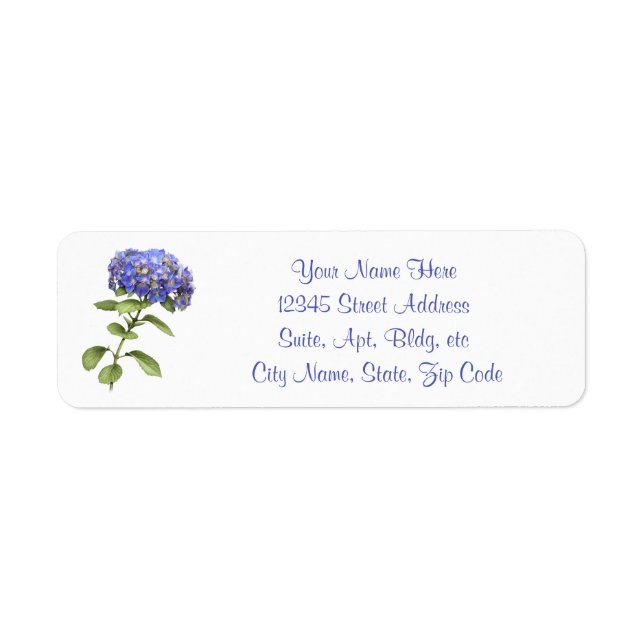 Blue Hydrangea Flower Return Address Label (Front)