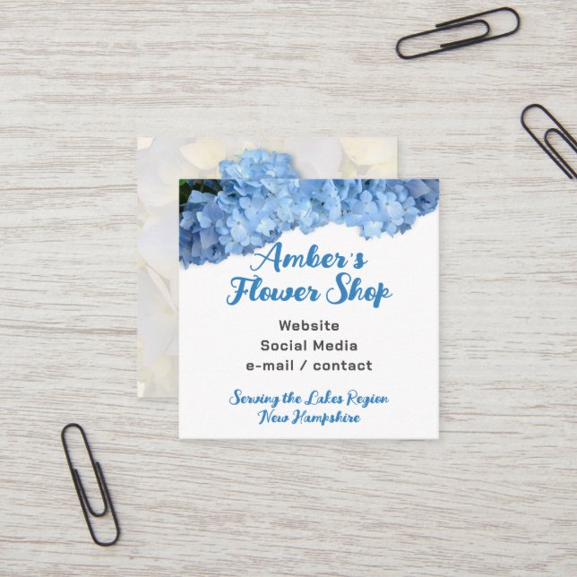 Blue Hydrangea Flower Shop Florist Business Cards (Front/Back In Situ)