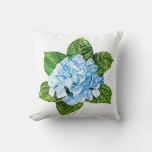 Blue Hydrangea Flower Throw Pillow