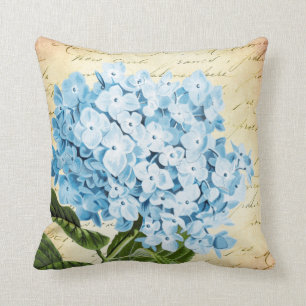 Blue Hydrangea Flower Vintage Botanical Cushion