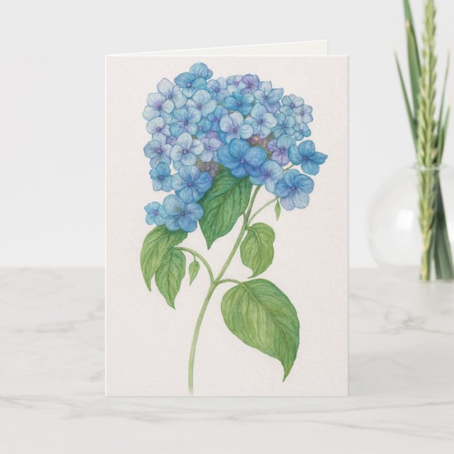 Blue Hydrangea Flower | Watercolor Card (Front)