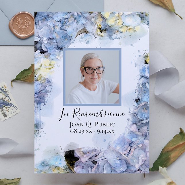 Blue Hydrangea Flower Watercolor Death Anniversary Invitation (Creator Uploaded)