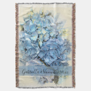 Blue Hydrangea Flower Wedding Keepsake Throw Blanket