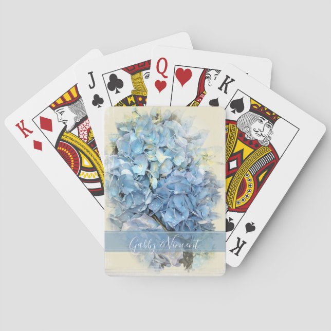 Blue Hydrangea Flower Wedding Playing Cards (Back)