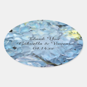 Blue Hydrangea Flower Wedding Thank You Favour Oval Sticker