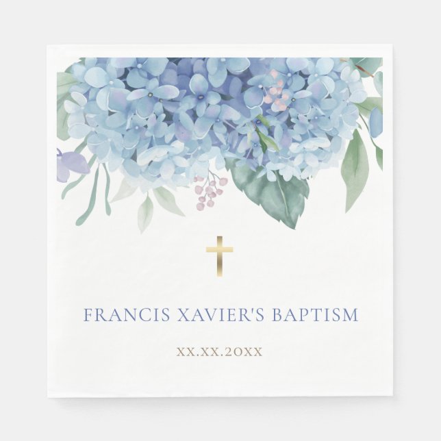 blue Hydrangea flowers Baptism Napkin (Front)