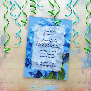 Blue Hydrangea Flowers Birthday For Her Invitation