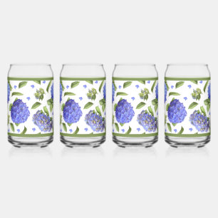 Blue Hydrangea Flowers Botanical Art Can Glass