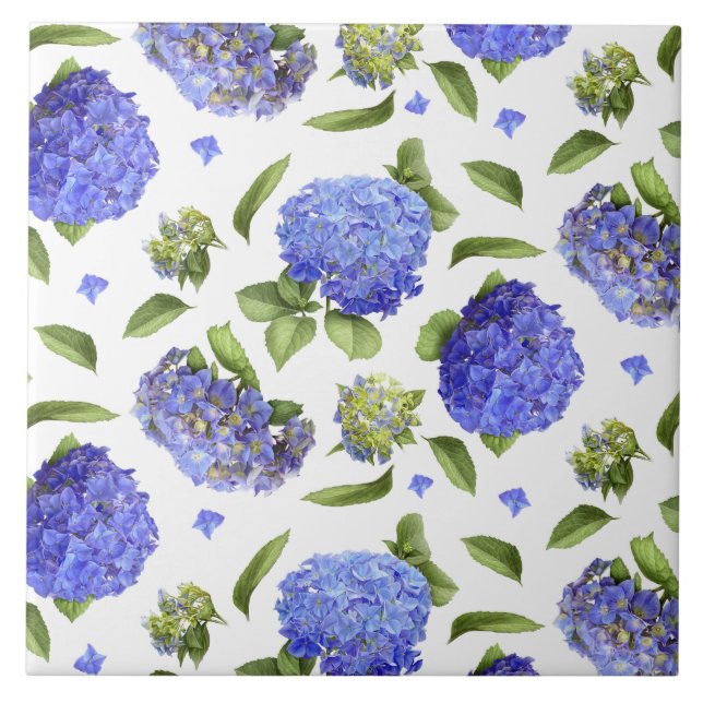 Blue Hydrangea Flowers Botanical Art  Ceramic Tile (Front)