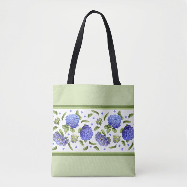 Blue Hydrangea Flowers Botanical Pattern Tote Bag (Front)