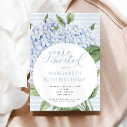 Blue Hydrangea Flowers Circle Frame Birthday Party Invitation