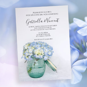 Blue Hydrangea Flowers in Jar Post Wedding Brunch Invitation