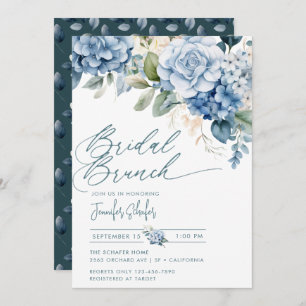 Blue Hydrangea   Flowers Leaves Bridal Shower Invitation