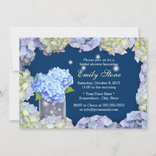 Blue Hydrangea Flowers & Mason Jar Bridal Shower Invitation