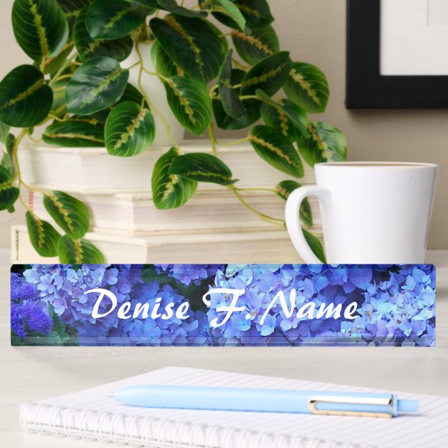 Blue Hydrangea Flowers Personalised Floral Nameplate