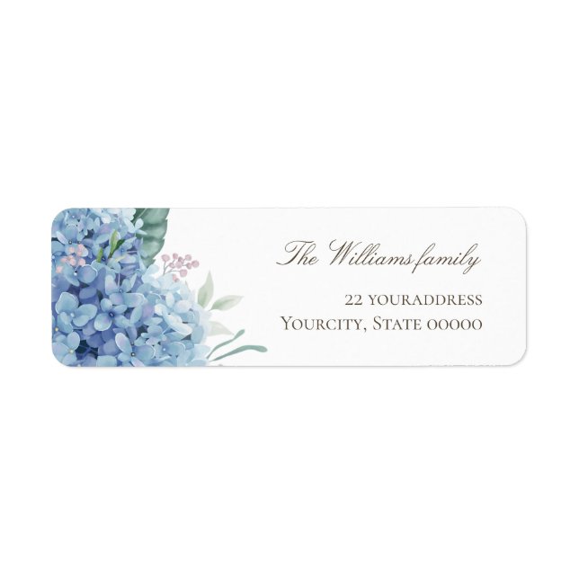 blue hydrangea flowers return address label (Front)