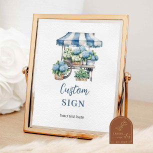 Blue Hydrangea Flower's Shop Custom Party SIgn