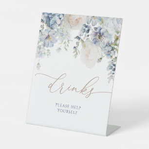 Blue Hydrangea Flowers Shower Drinks Sign