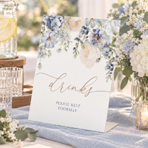 Blue Hydrangea Flowers Shower Drinks Sign