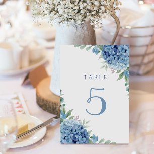 blue hydrangea flowers table 5 table number
