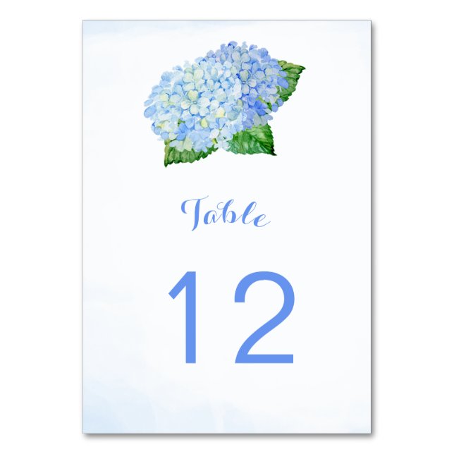 Blue Hydrangea Flowers Table Number Cards (Front)