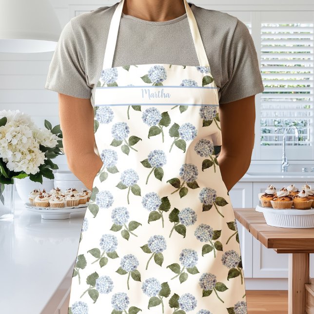 Blue Hydrangea Flowers Watercolor Apron (Hydrangea Apron)