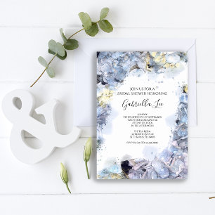 Blue Hydrangea Flowers Watercolor Bridal Shower Invitation