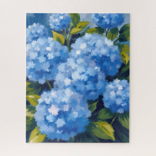 Blue Hydrangea Flowers Watercolor Floral Jigsaw Puzzle