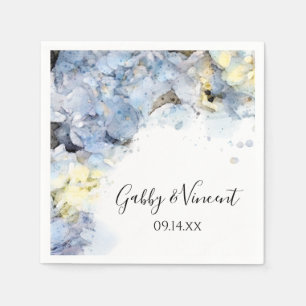 Blue Hydrangea Flowers Watercolor Wedding Napkin