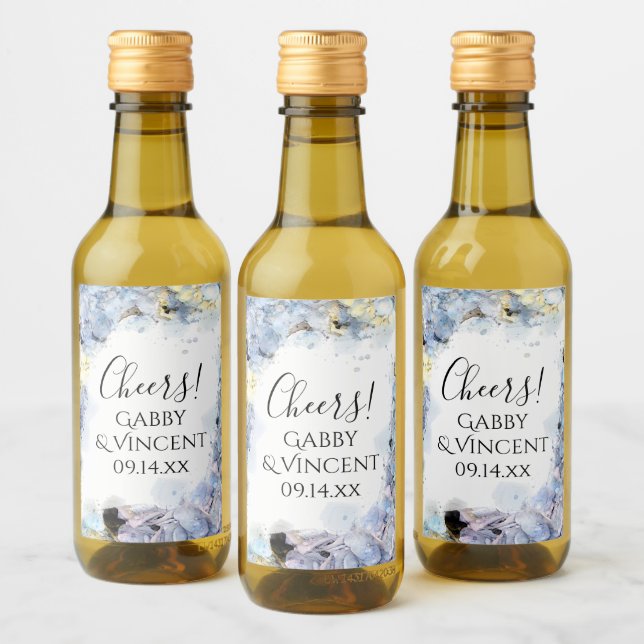 Blue Hydrangea Flowers Watercolor Wedding Wine Label (Bottles)