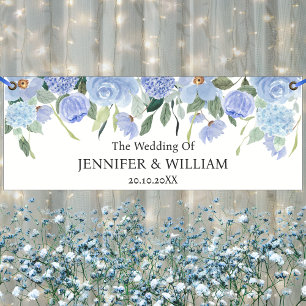 Blue Hydrangea Flowers Wedding Party Event Banner