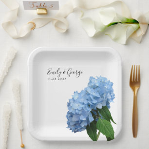 Blue Hydrangea Flowers Wedding Personalised Paper Plate
