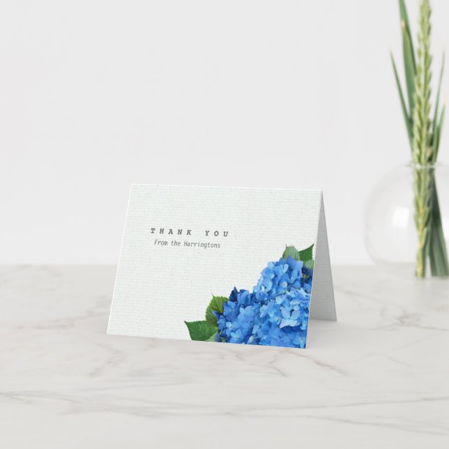 Blue Hydrangea Folded Personalised Thank You Notes (Front)