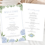 Blue Hydrangea Framed Wedding Paper Program<br><div class="desc">This beautiful design features blue hydrangea blooms and your custom text. Use the template form to add your information. The Customise Further feature can be used to access the advanced editing menu where you can change the font,  colours and layout of the text.</div>