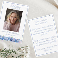 Blue Hydrangea Funeral Memorial Prayer Card