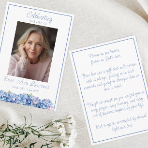 Blue Hydrangea Funeral Memorial Prayer Card