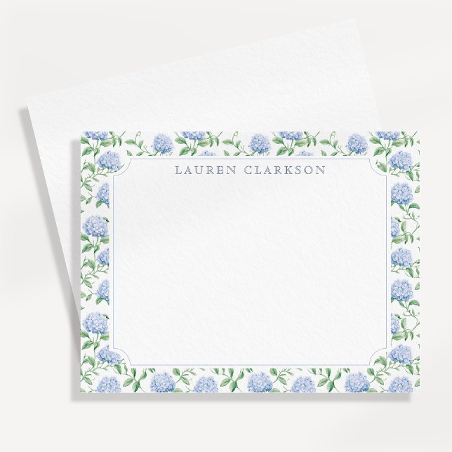 Blue Hydrangea Garden Border Elegant Note Card (Creator Uploaded)