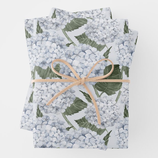 Blue Hydrangea Garden Floral  Wrapping Paper Sheet (In situ)