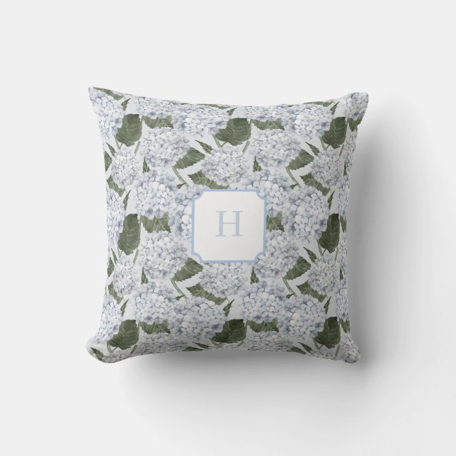 Blue Hydrangea Garden Monogram   Cushion (Front)